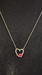 Ruby Diamond & Stone Necklace .03 CT. 10K White Gold 1.26g